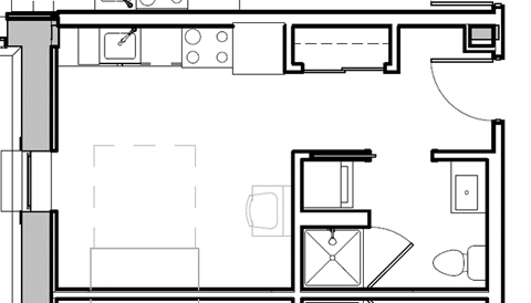 Floor plan for studio, 1 bath, 256 sqft